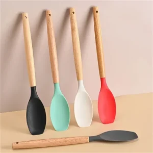 Espátula De Madera Con Mango Largo y Cuchara de Silicona
