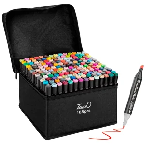 Set de 168 Marcadores Resaltadores con Doble Punta: Fina y Cincel + Estuche